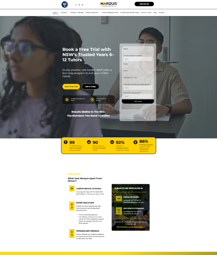 Marquis Education redesigned website homepage (After)