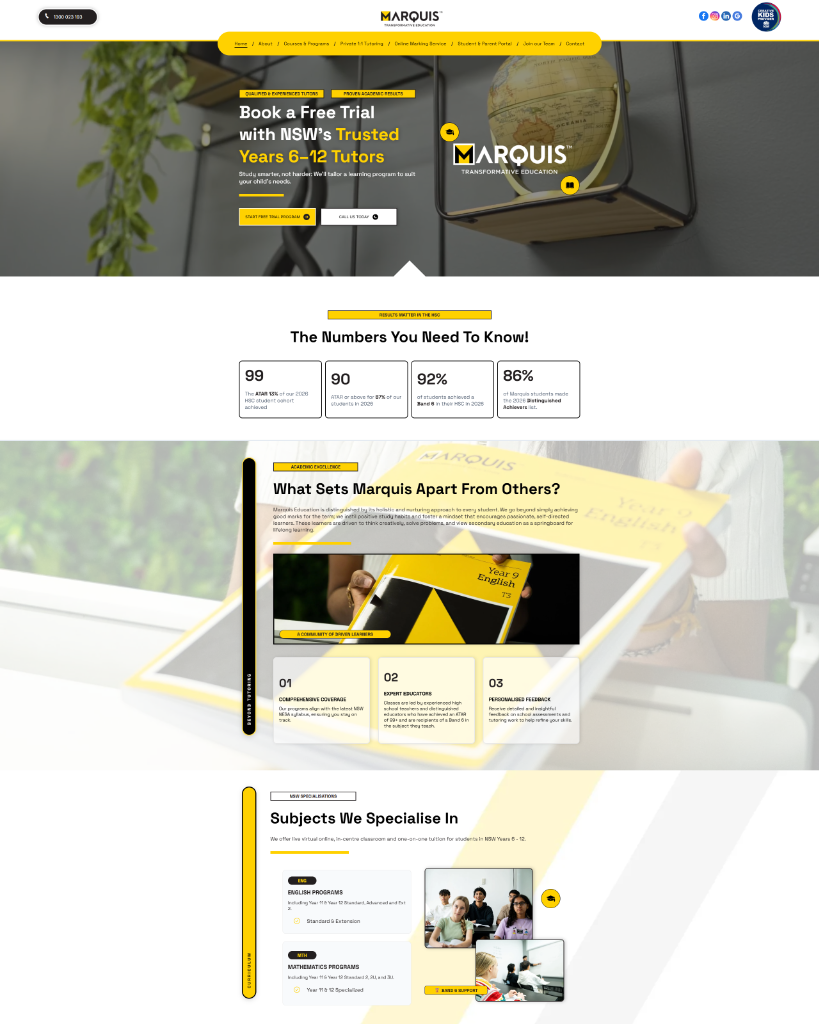 Marquis Education previous website homepage (Before)